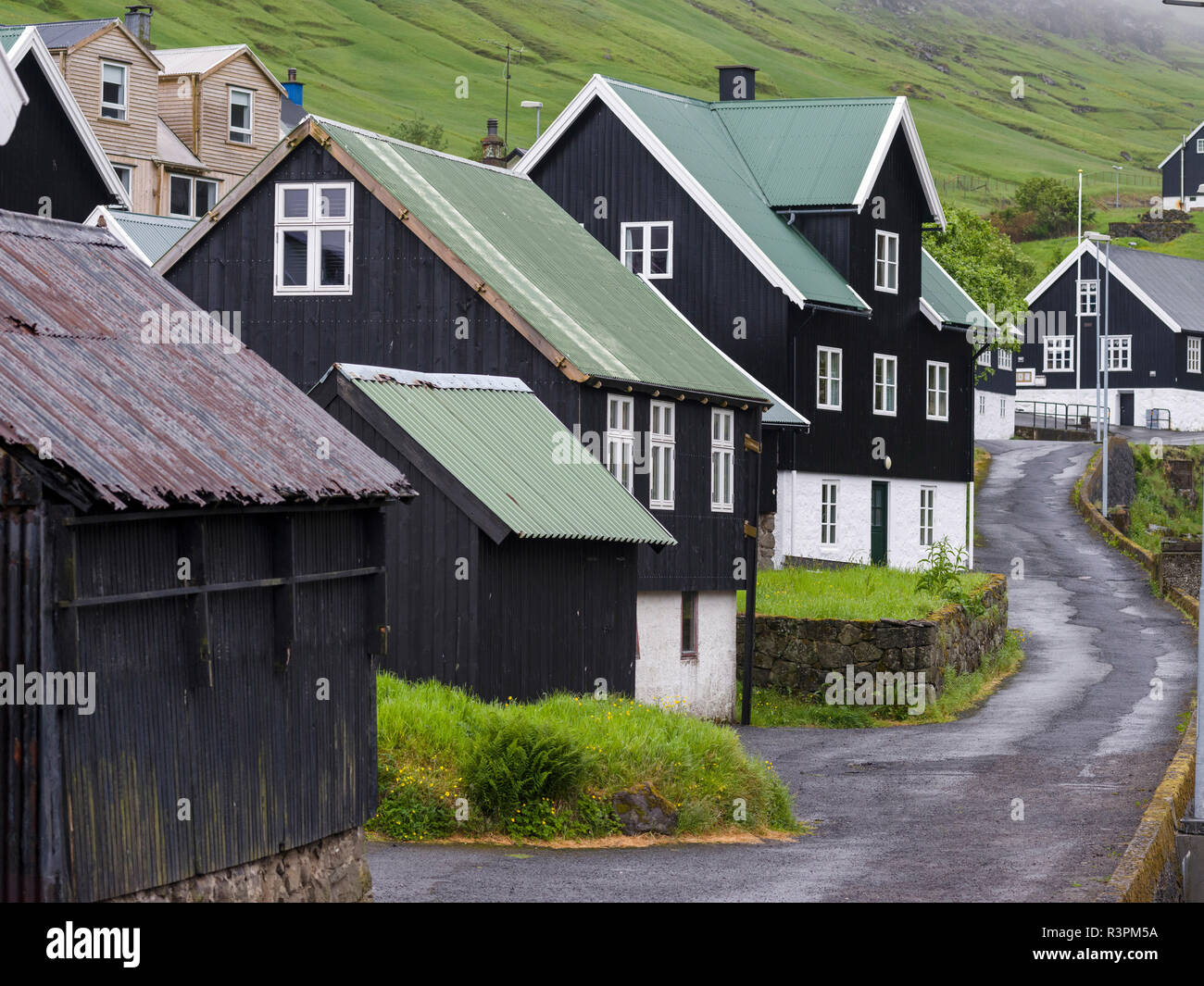 Dorf Kvivik. Dänemark, Färöer Inseln Stockfoto