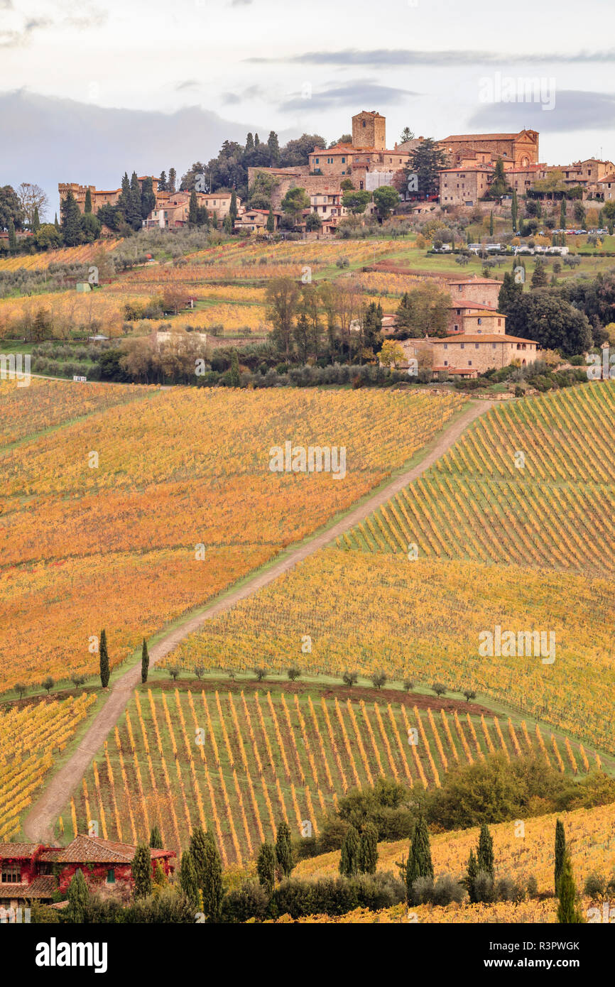 Italien, Toskana, Chianti, Panzano. Hügel der Stadt. Classic Wein in der Toskana. Weinberge. Stockfoto