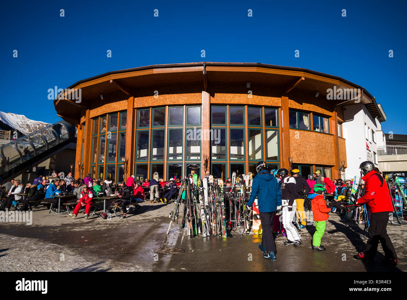Österreich, Tirol, Zillertal, Hintertuxer Gletscher, Restaurant Sommerberg (2100 m) Stockfoto