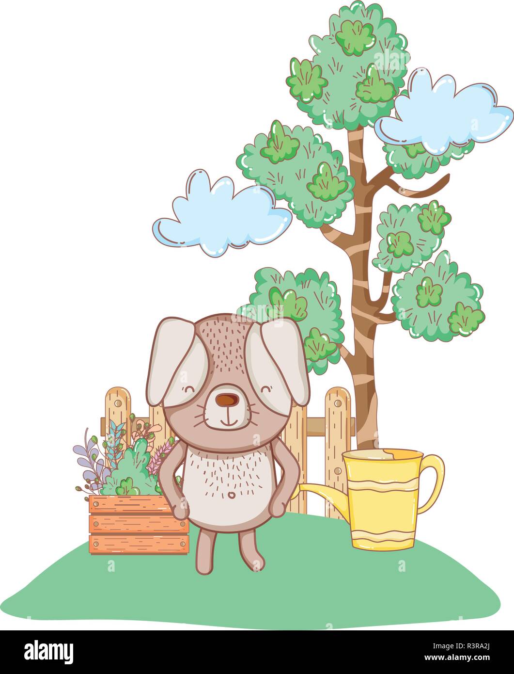 Kleiner Hund im Garten Vector Illustration Design Stock Vektor