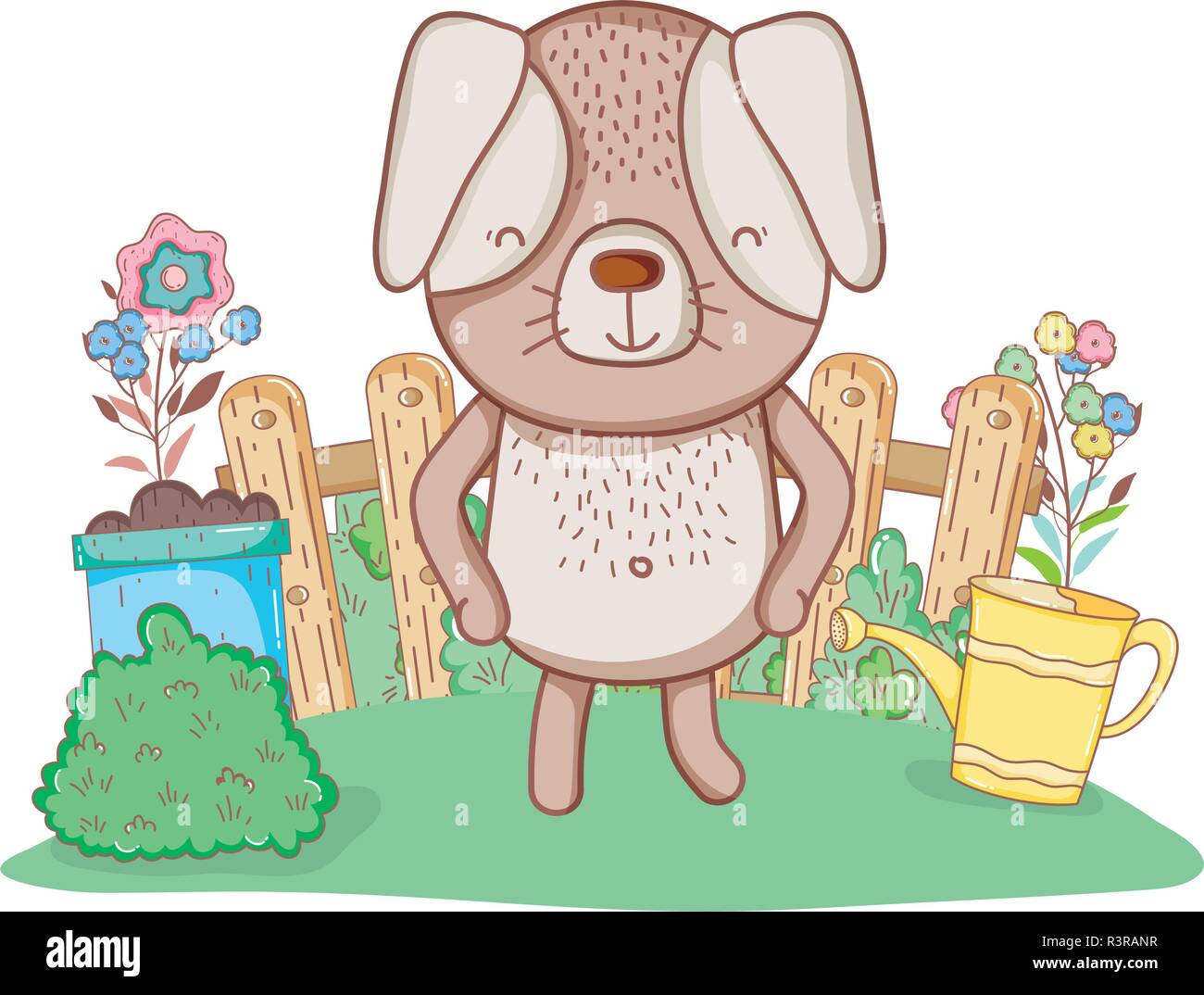 Kleiner Hund im Garten Vector Illustration Design Stock Vektor