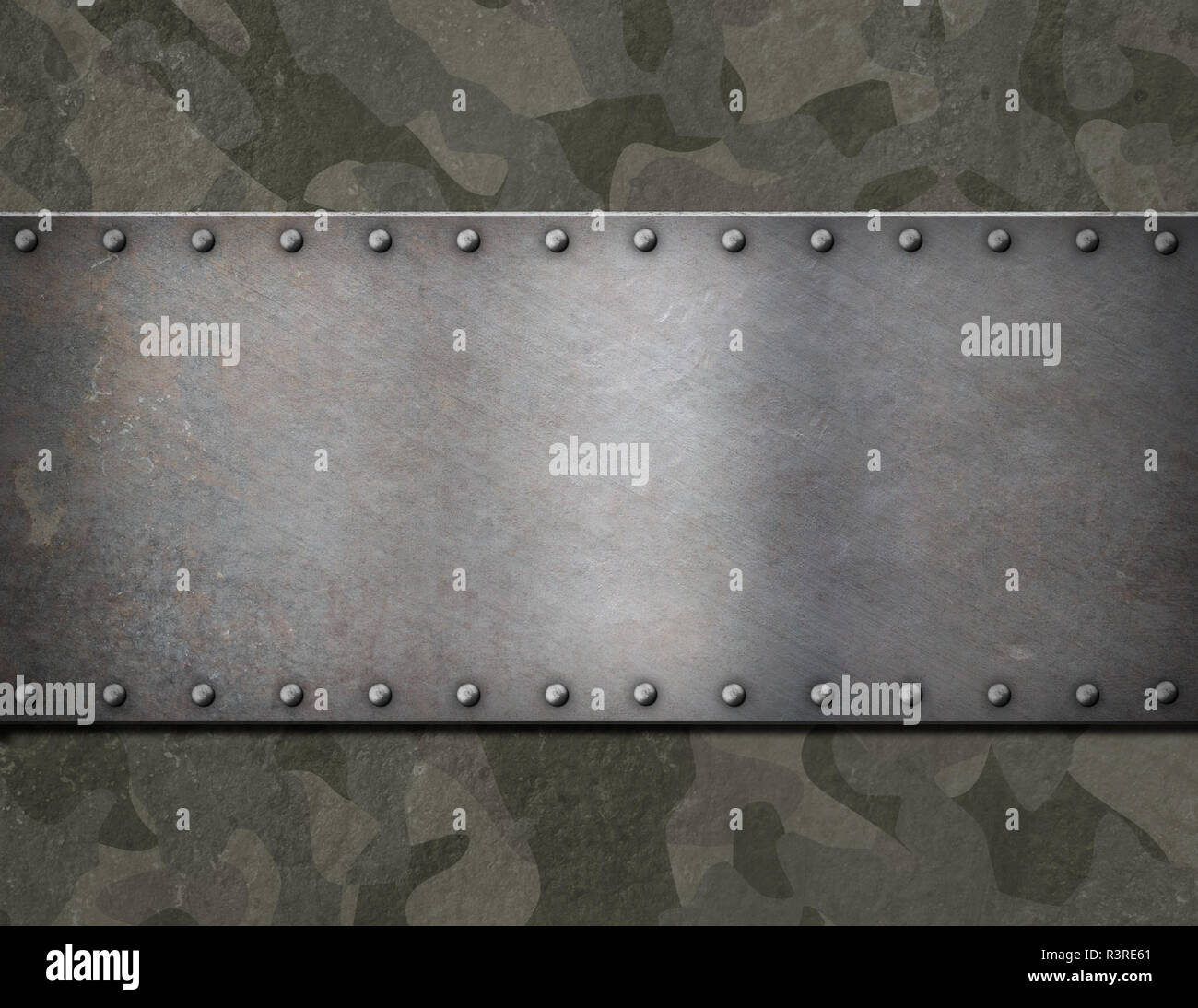 Military Metall Hintergrund mit Camouflage und Nieten Stockfoto