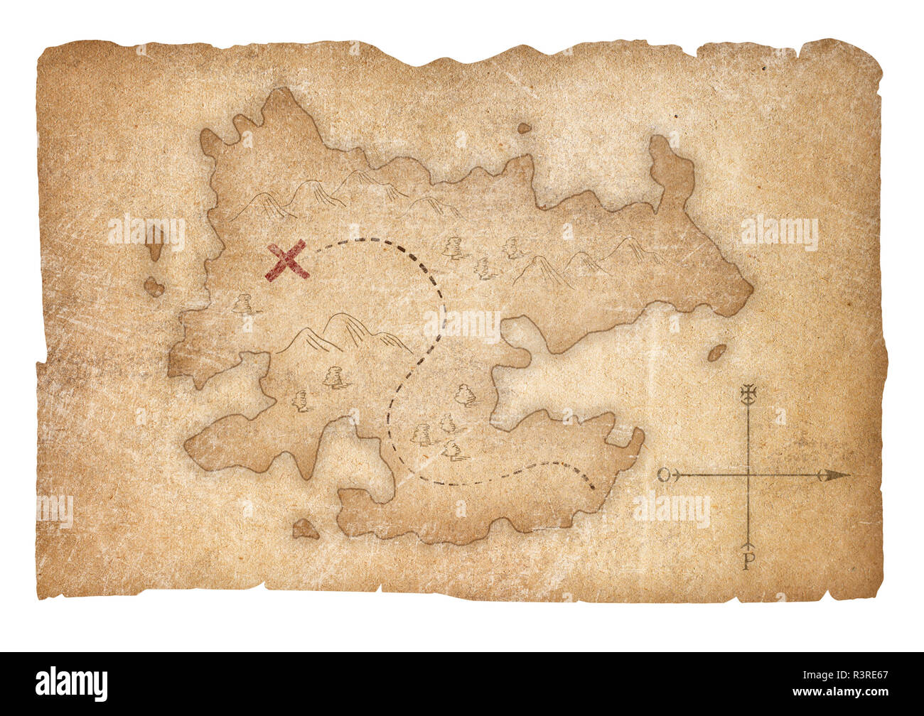 Schatz Piraten Karte auf Weiß mit Freistellungspfad isoliert Stockfoto