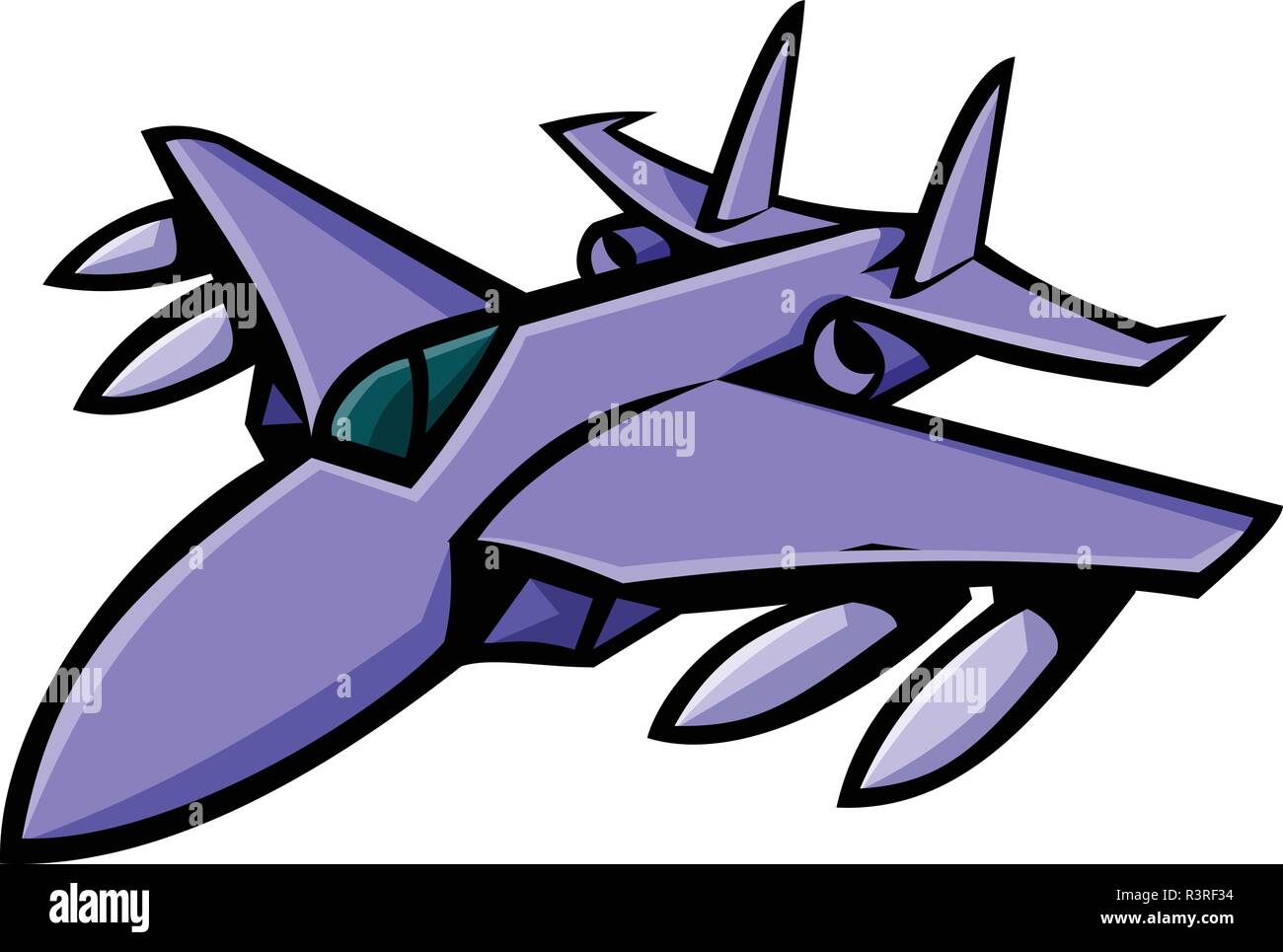 Maskottchen Symbol Abbildung: Leiter einer amerikanischen Kampfjets in vollem Flug von vorne auf dem isolierten Hintergrund betrachtet im Retro-Stil. Stock Vektor