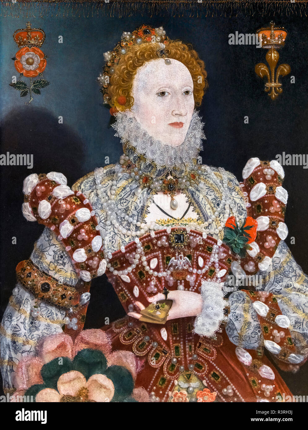 Elizabeth I. Portrait von Königin Elizabeth I von Nicholas Hilliard c 1573. Stockfoto