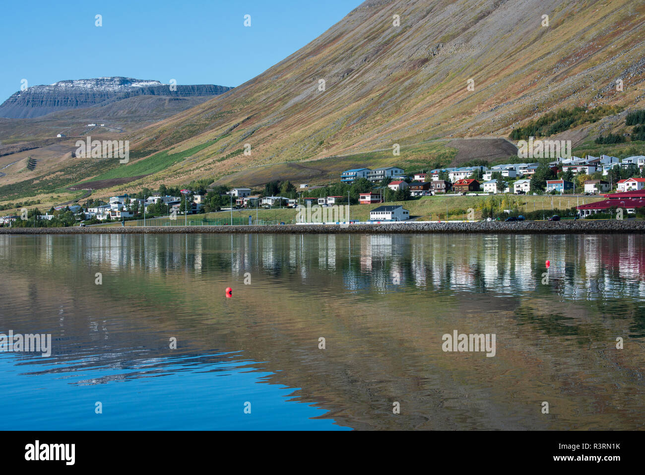 Island, Westfjorde. Isafjordur, der größten Stadt in den Westfjorden mit etwa 3.000 Menschen. Innere Fischerhafen. Stockfoto