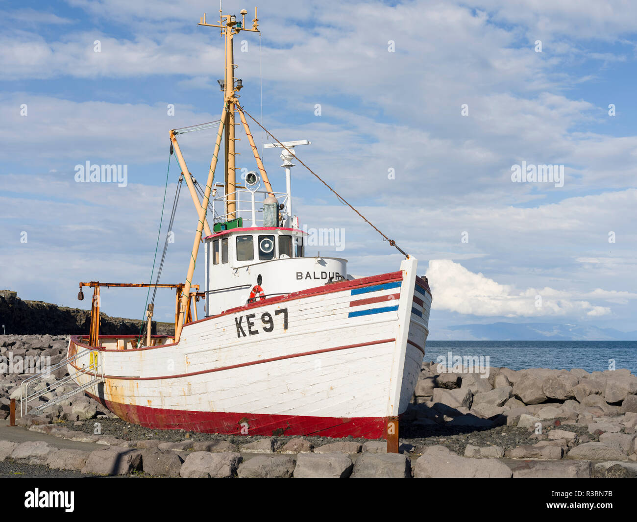 Keflavik auf der Halbinsel Reykjanes, Museum Schiff im Hafen. Nordeuropa, Island Stockfoto