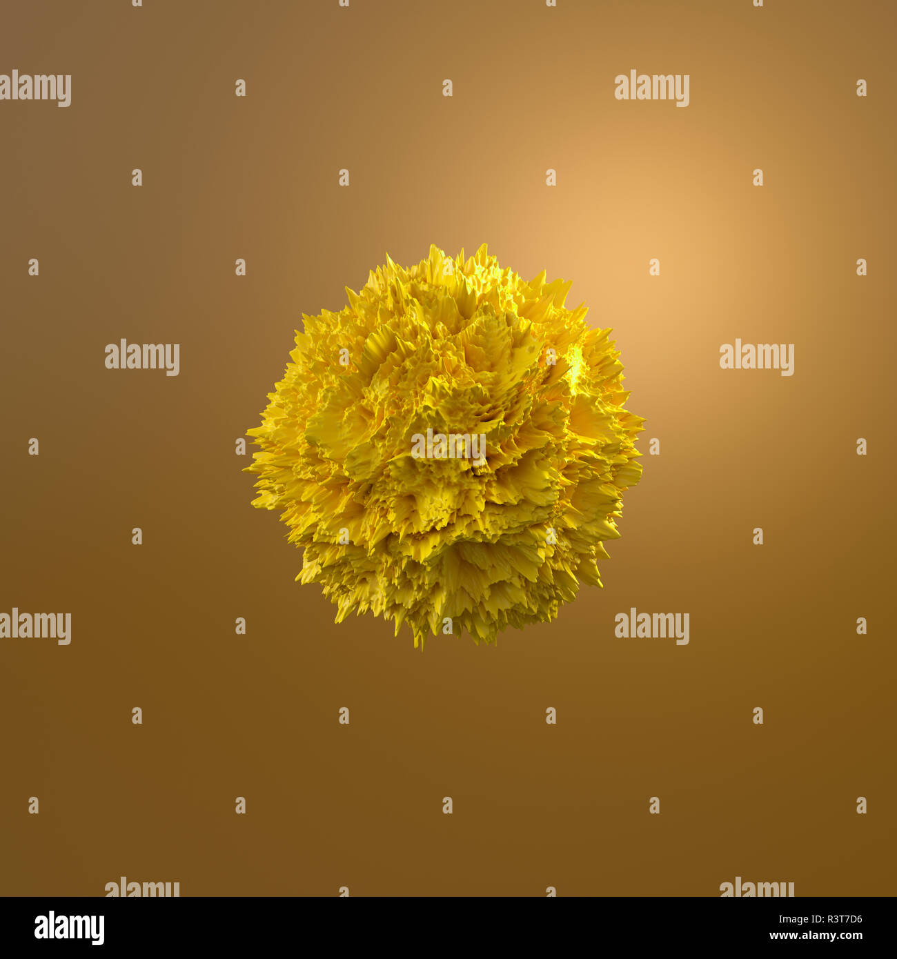 3D-Rendering, Gelb Molekül gegen braunen Hintergrund Stockfoto