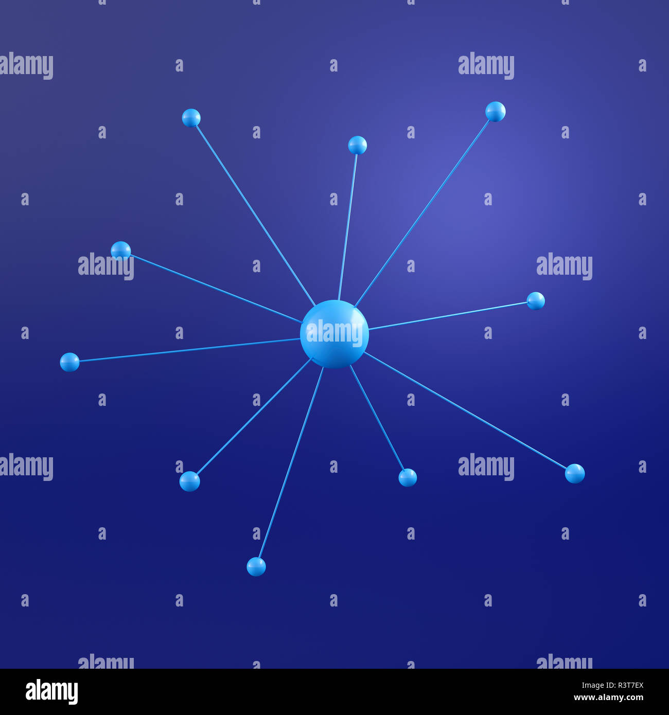 3D-Rendering, Blau Molekül Modell auf blauem Hintergrund Stockfoto