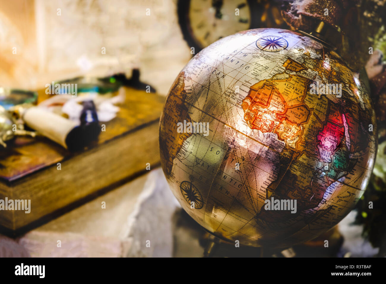 Vintage Globus retro Hintergrund reisen Geographie alten Afrika alte Kontinent Stockfoto