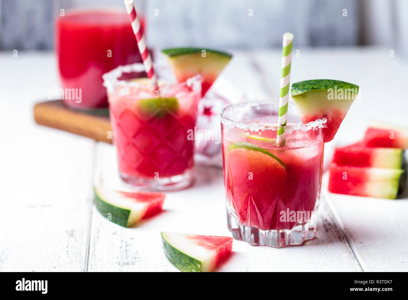 Gläser von Melone Margarita mit Wassermelone Saft Stockfoto