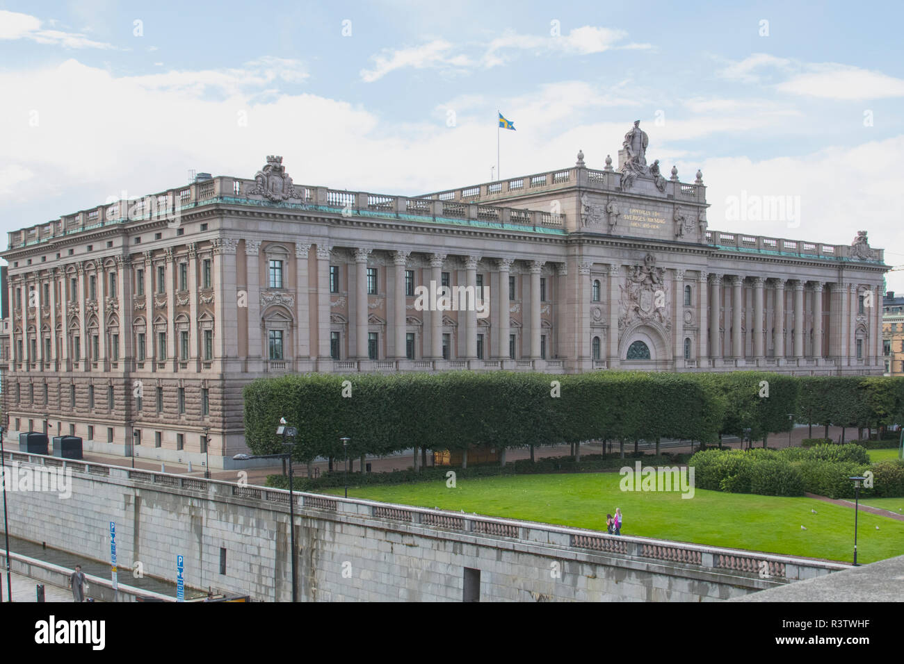 Gefunden auf einer Insel zwischen Gamla Stan von der Stadt, das ist das Gesetz über die Sveriges Riksdag, oder die primäre Legislative Building der Schwedischen Regierung Stockfoto