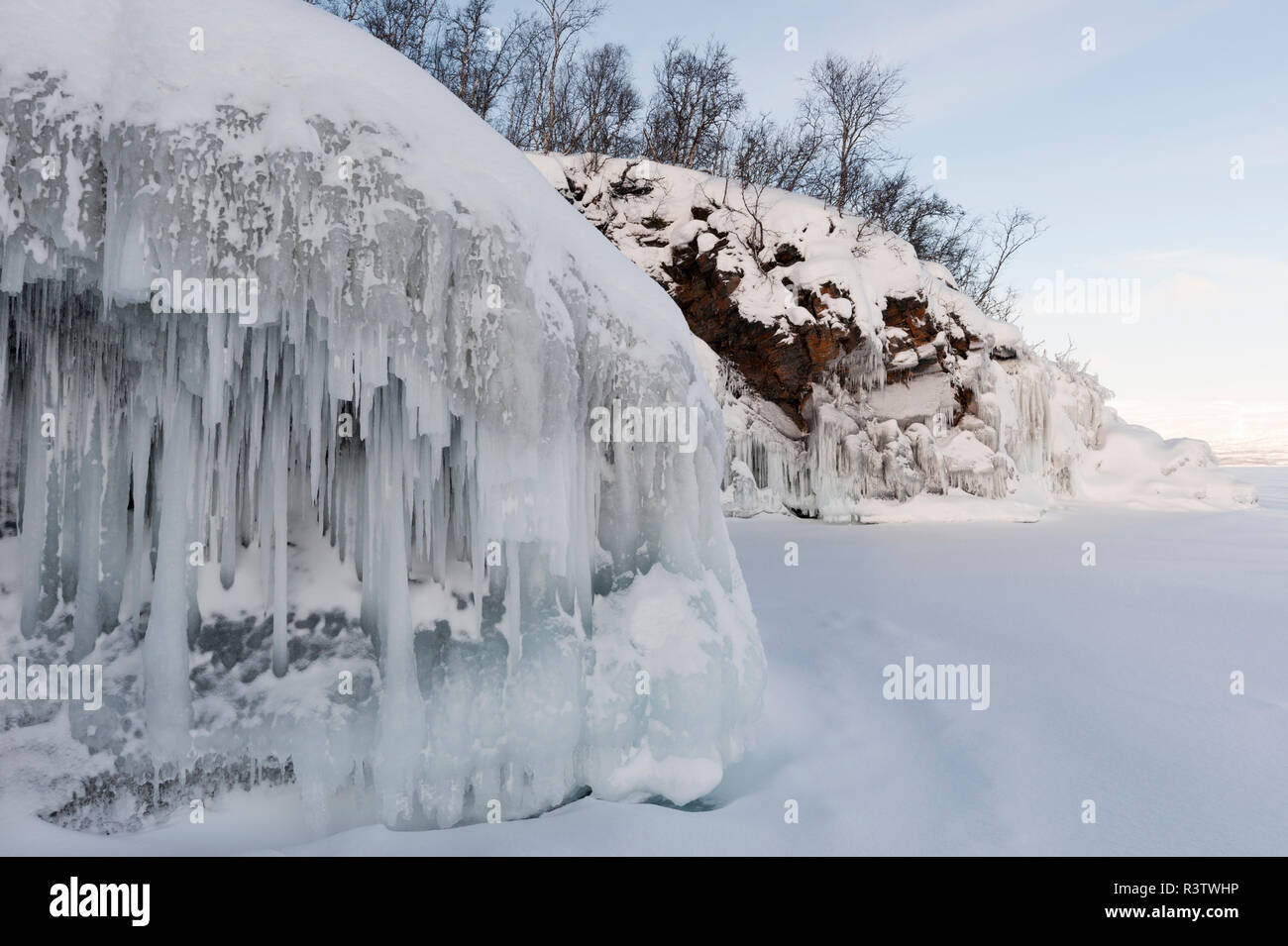 Eisformationen, Tornetrask See, Abisko Nationalpark, Schweden. Stockfoto