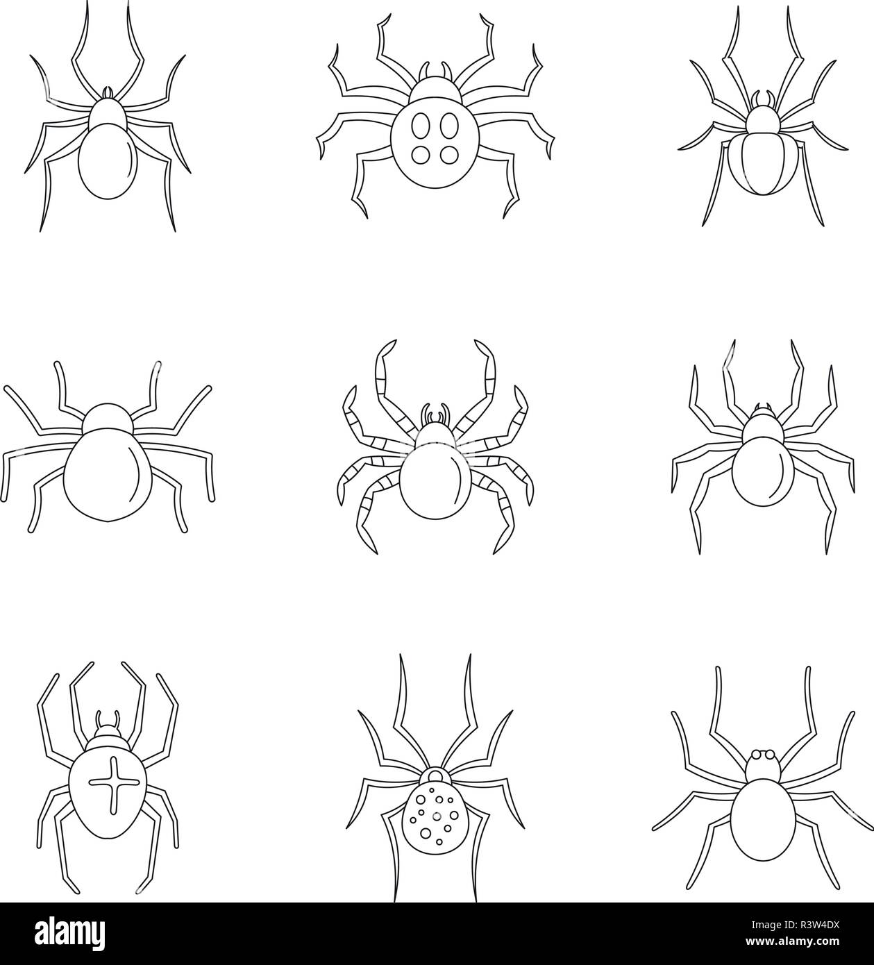 Spider-bug Caterpillar Phobie Symbole gesetzt. Überblick Abbildung: 9 Spider-bug Caterpillar Phobie Vector Icons für Web Stock Vektor