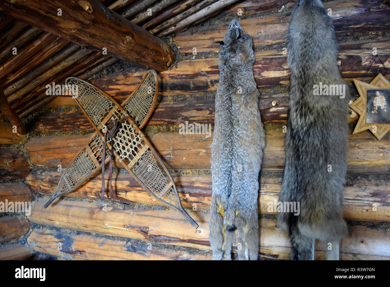 USA, Alaska, Fairbanks. Chena Indian Village, Trapper Cabin Stockfoto