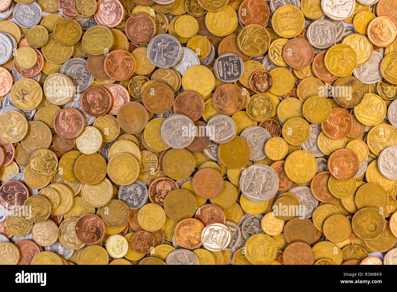 Die südafrikanische Währung Münzen closeup Bild Stockfoto