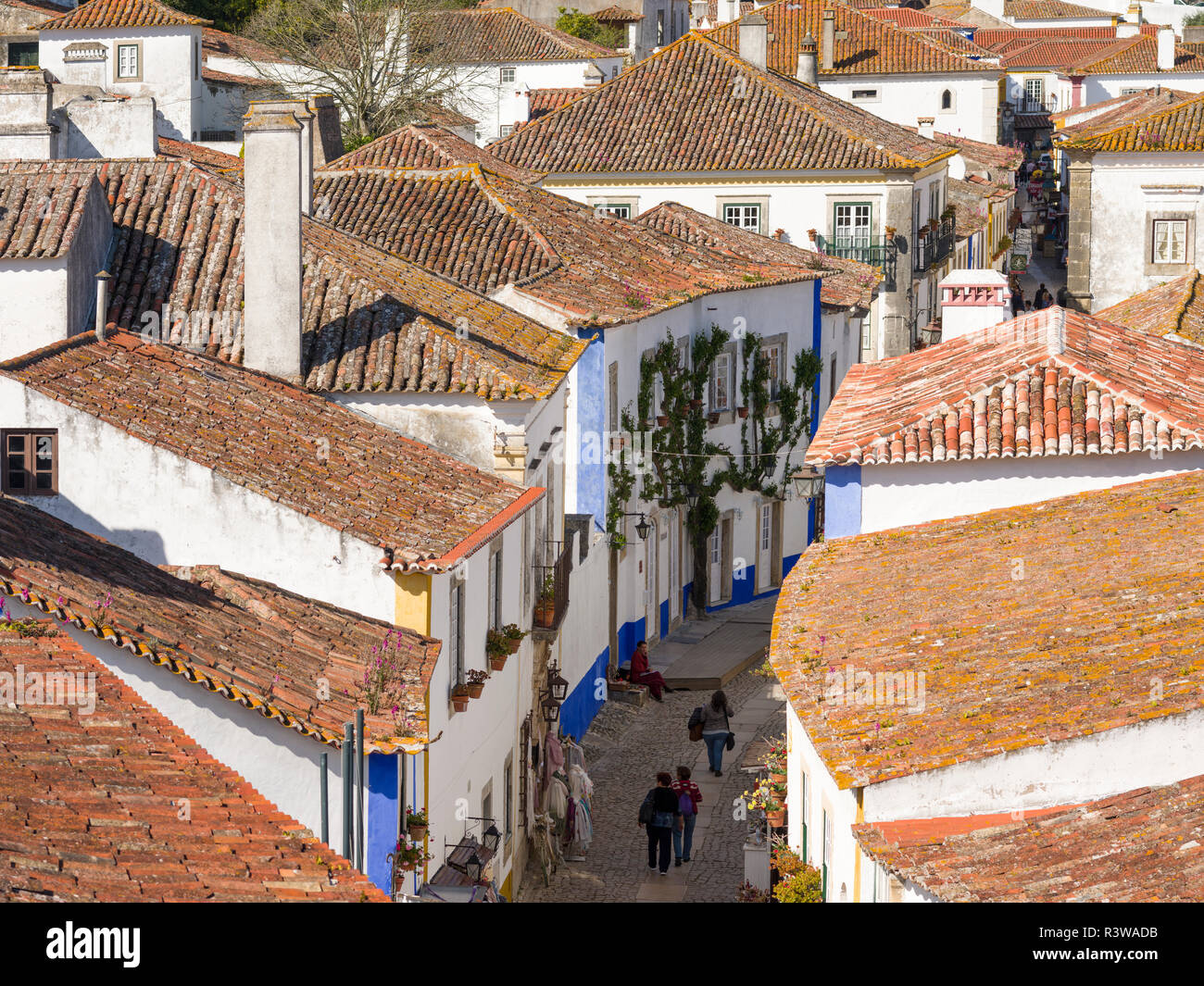 Kleinen historischen Stadt Obidos mit einem mittelalterlichen Altstadt. Touristische Attraktion nördlich von Lissabon, Portugal Stockfoto