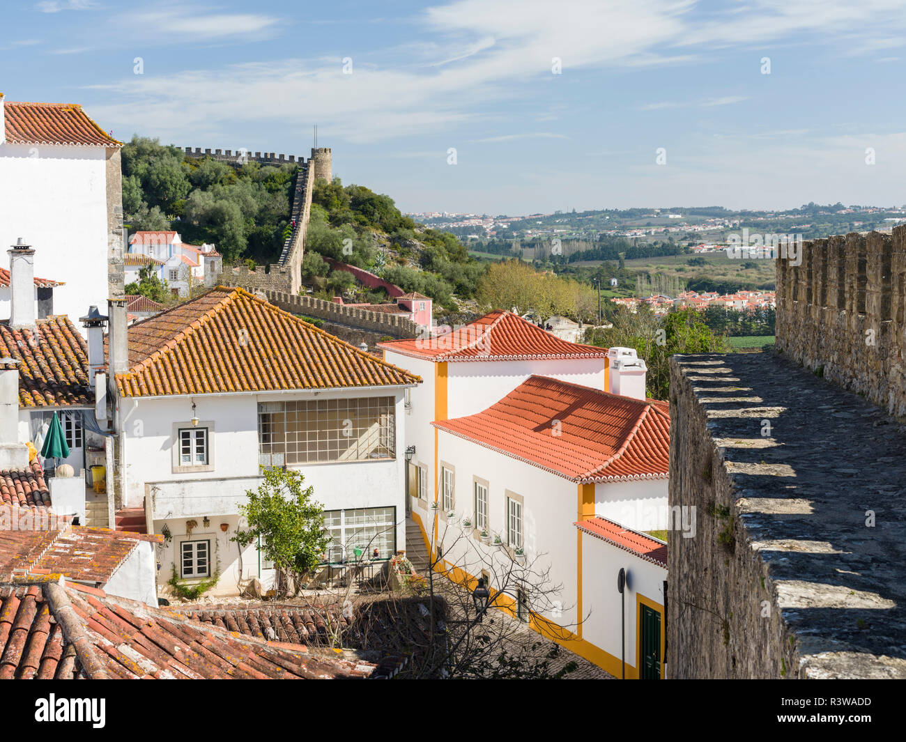 Kleinen historischen Stadt Obidos mit einem mittelalterlichen Altstadt. Touristische Attraktion nördlich von Lissabon, Portugal Stockfoto