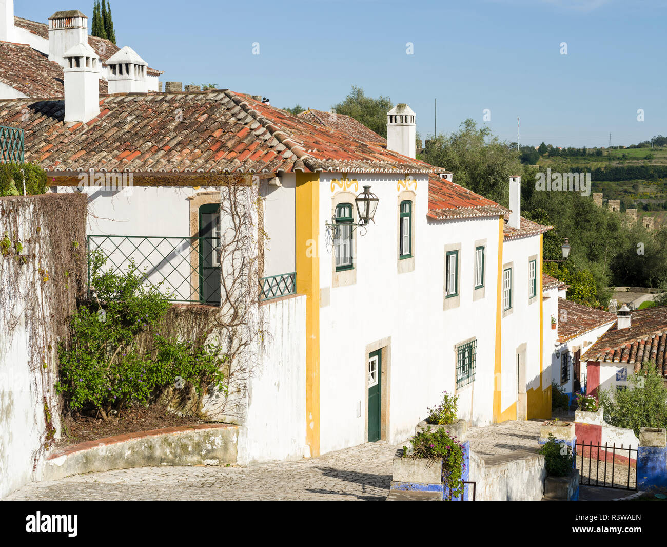 Kleinen historischen Stadt Obidos mit einem mittelalterlichen Altstadt. Touristische Attraktion nördlich von Lissabon, Portugal Stockfoto