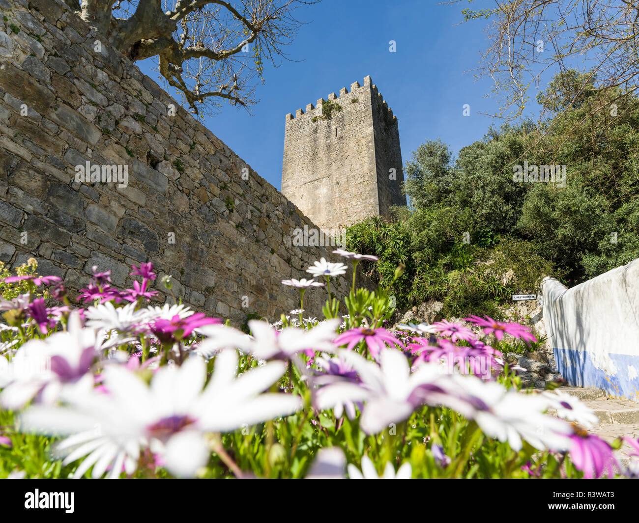 Die Burg. Historischen, mittelalterlichen Altstadt von Obidos, eine touristische Attraktion nördlich von Lissabon, Portugal Stockfoto