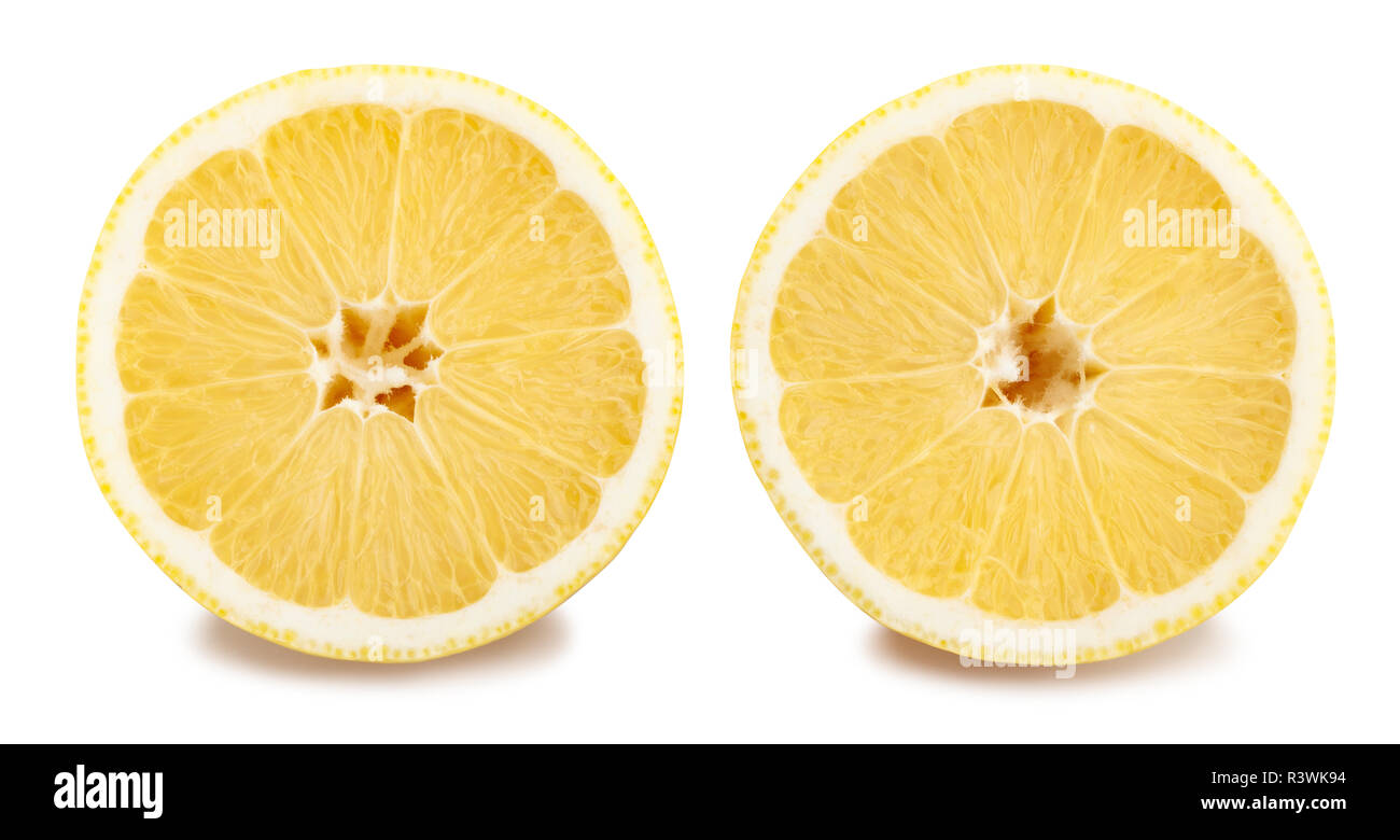 In Scheiben geschnittene Zitronen Pfad isoliert Stockfoto