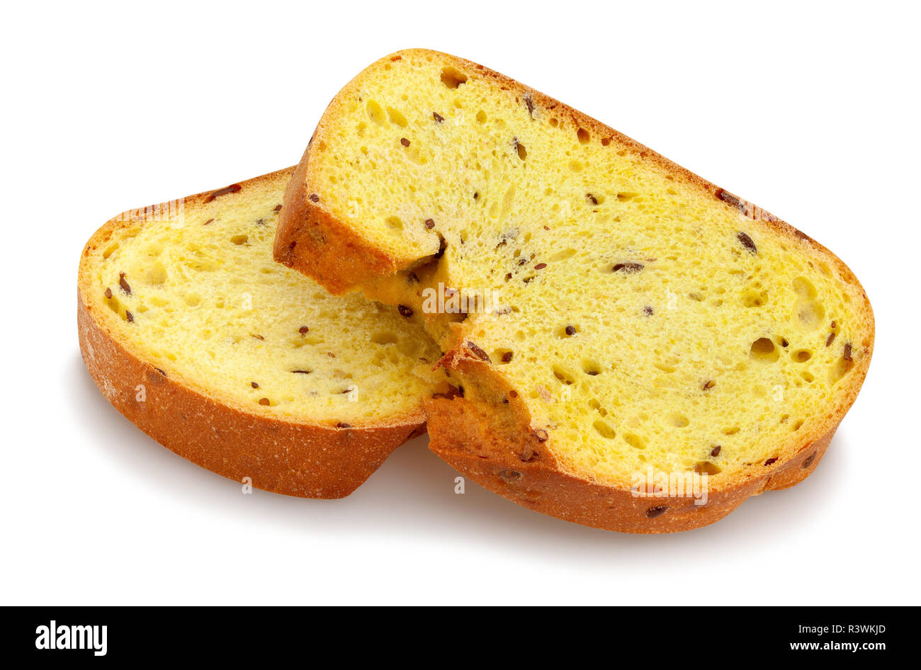 Gelbwurz geschnitten Brot weg isoliert Stockfoto