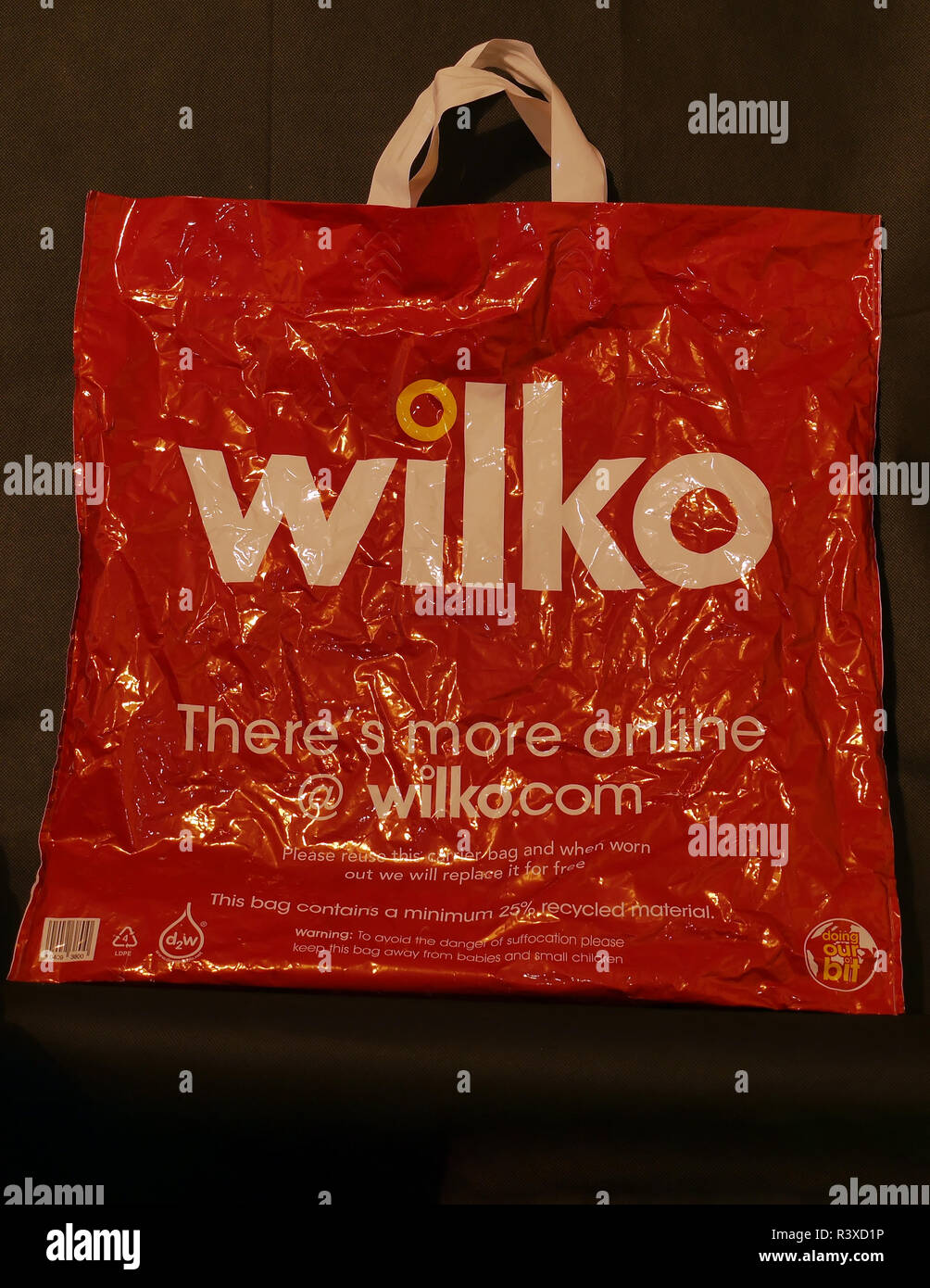 Wilko Tragetasche. Tragetasche als an der High Street store Wilko zur Verfügung. Stockfoto