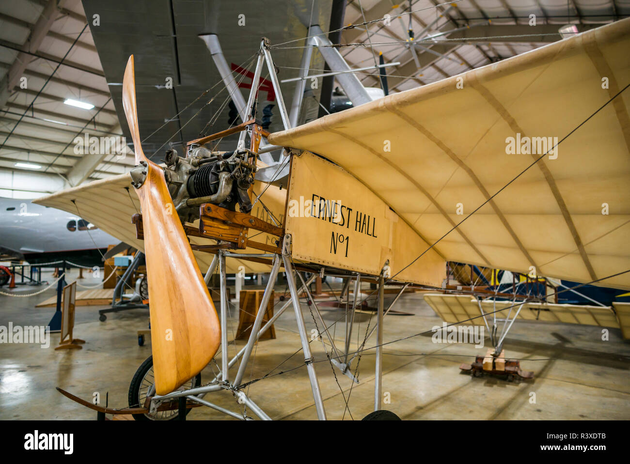 USA, Connecticut, Windsor Locks, New England Air Museum, Bleriot XI Eindecker, erste massenproduzierte Flugzeug des 20. Jahrhunderts Stockfoto