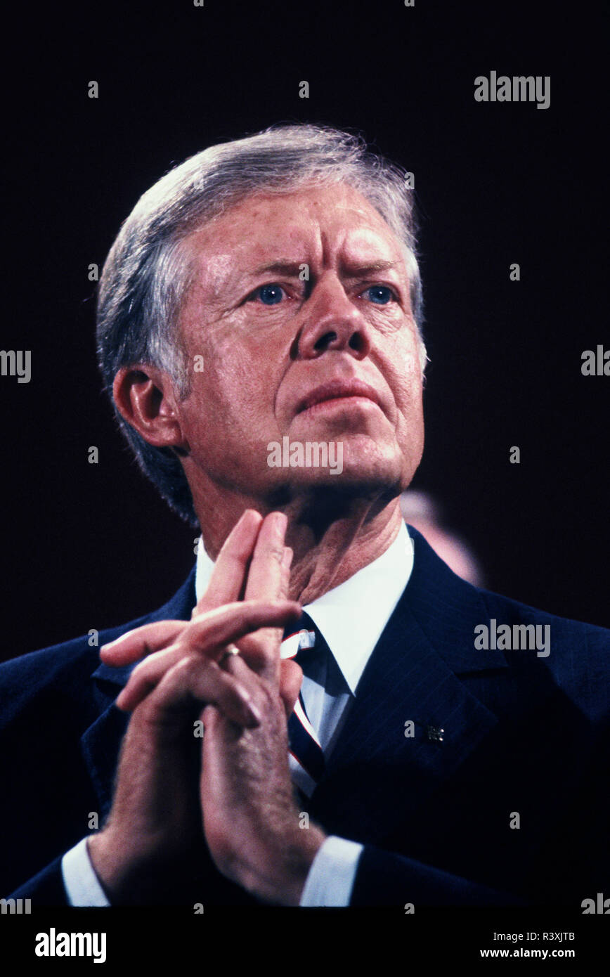 Oktober 1980: ein Porträt von Jimmy Carter in Flint in Michigan. Stockfoto