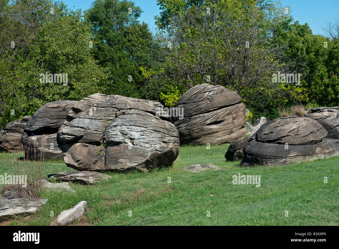 USA, Kansas, Minneapolis, Rock City Park, einzigartige Felsen und Verteilung Stockfoto