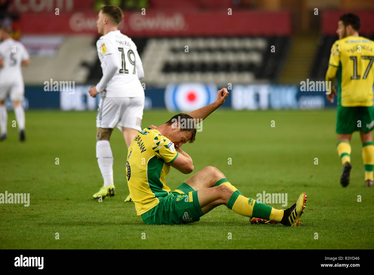 Swansea, Großbritannien. 24. November 2018. Christoph Zimmermann von Norwich City. EFL Skybet Meisterschaft übereinstimmen, Swansea City v Norwich City an der Liberty Stadium in Swansea, Südwales am Samstag, den 24. November 2018. Dieses Bild dürfen nur für redaktionelle Zwecke verwendet werden. Nur die redaktionelle Nutzung, eine Lizenz für die gewerbliche Nutzung erforderlich. Keine Verwendung in Wetten, Spiele oder einer einzelnen Verein/Liga/player Publikationen. pic von Phil Rees/Andrew Orchard sport Fotografie/Alamy leben Nachrichten Stockfoto