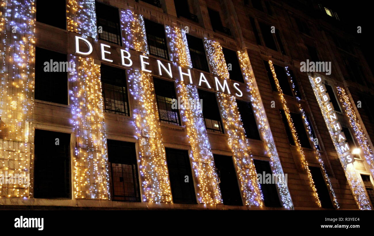 Glasgow, Schottland, Großbritannien, 24. November, 2018. Die Weihnachtliche Beleuchtung von Debenhams in Argyle Street signalisiert den Beginn der festlichen Jahreszeit. Gerard Fähre / alamy Nachrichten Stockfoto