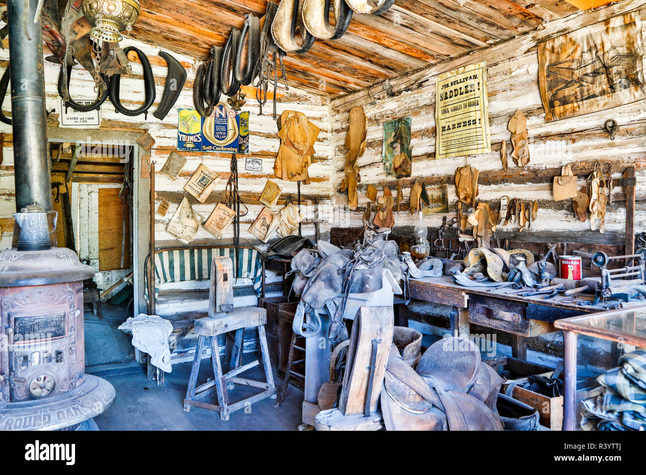 Usa, Montana, Nevada City. Lebendiges Museum, die livree Gebäude Stockfoto