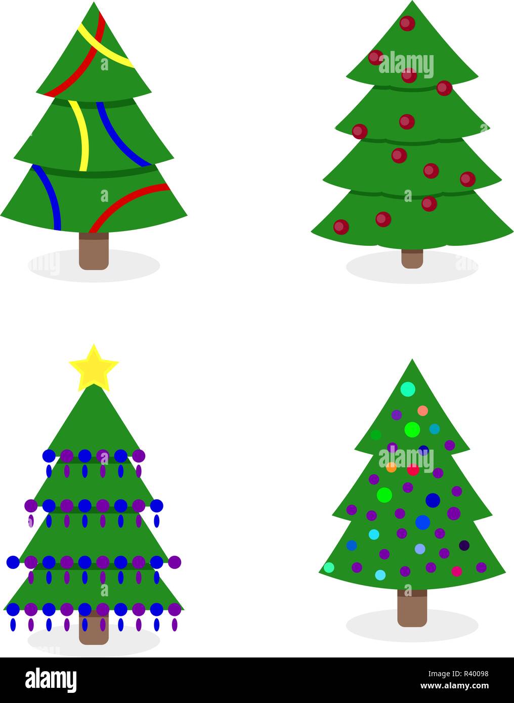 Geschmückten Weihnachtsbaum Sammlung Abbildung. Baum Christbaum Winterurlaub Weihnachten dekoriert, beleuchtete Weihnachtsbaum, Tannenbaum isoliert Stock Vektor