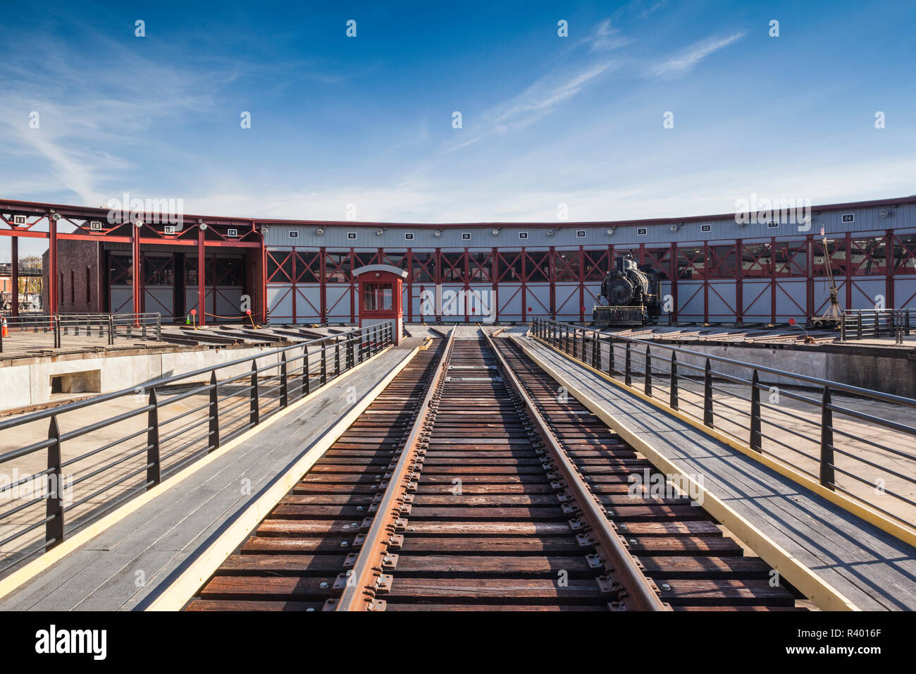 USA, Pennsylvania, Scranton, Steamtown National Historic Site, Dampf-Ära eisenbahnfahren Drehtisch Stockfoto