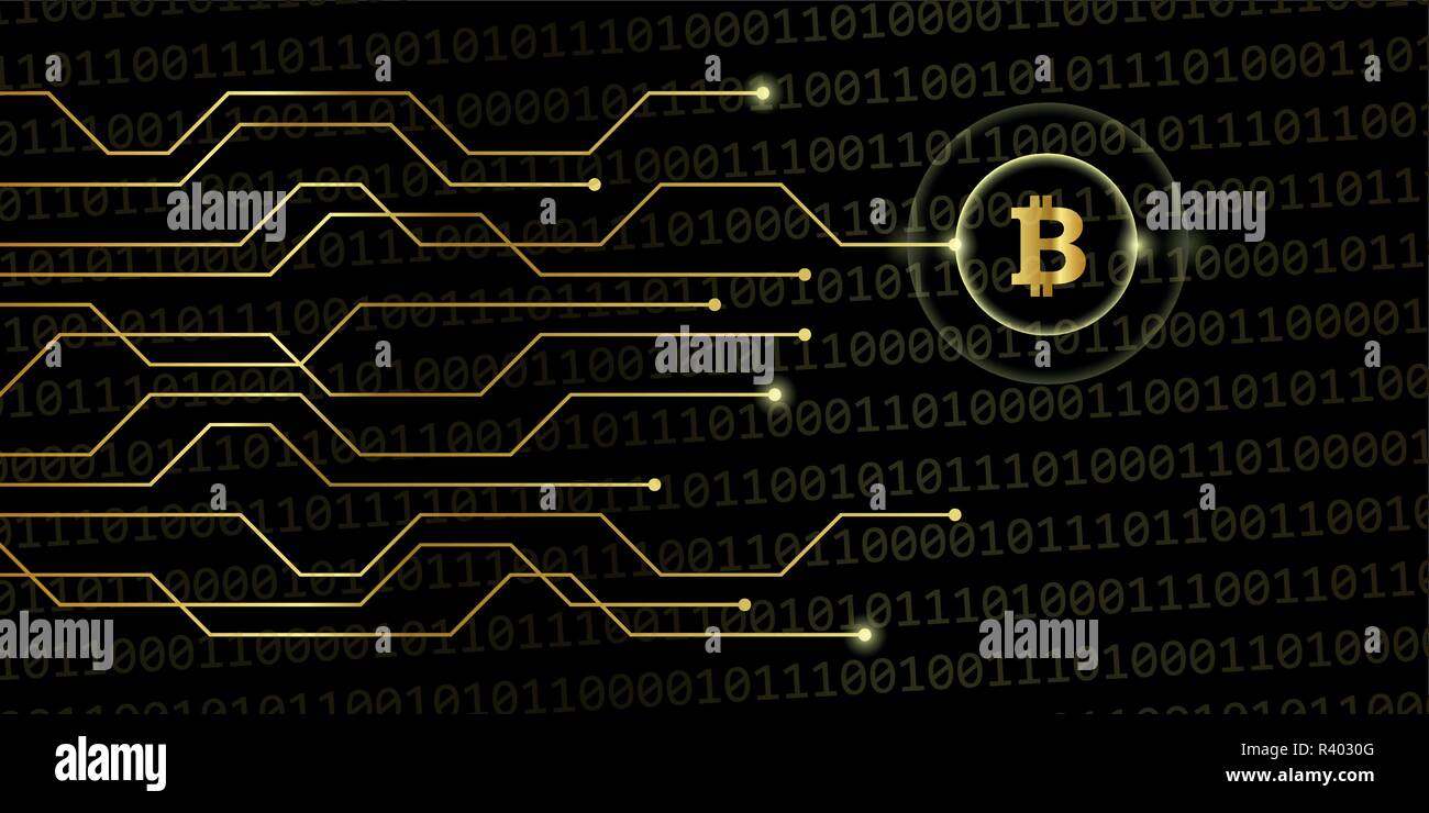 Golden bitcoin crypto Währung mit binären Code Hintergrund Vektor-illustration EPS 10. Stock Vektor