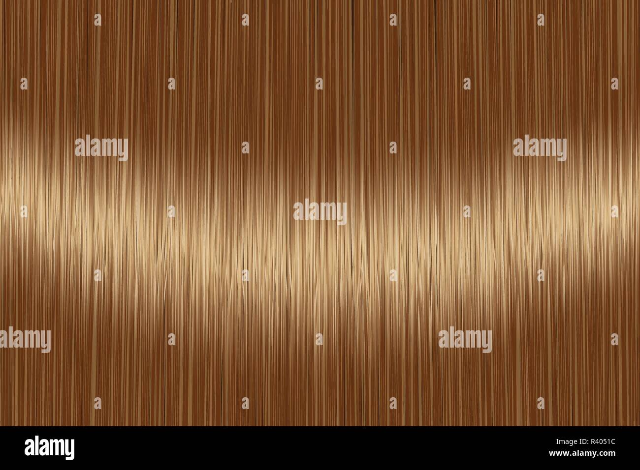 Realistische braun brünett glattes Haar Textur mit glänzend glänzend Detail. Vector Illustration. Stock Vektor