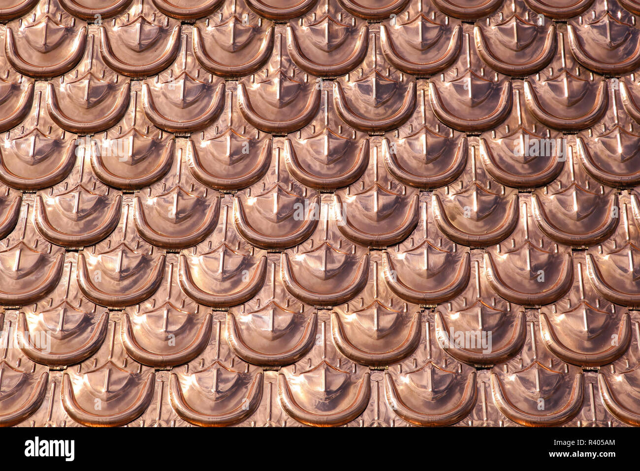Dachschindeln Textur aus Kupfer Metall Stockfoto