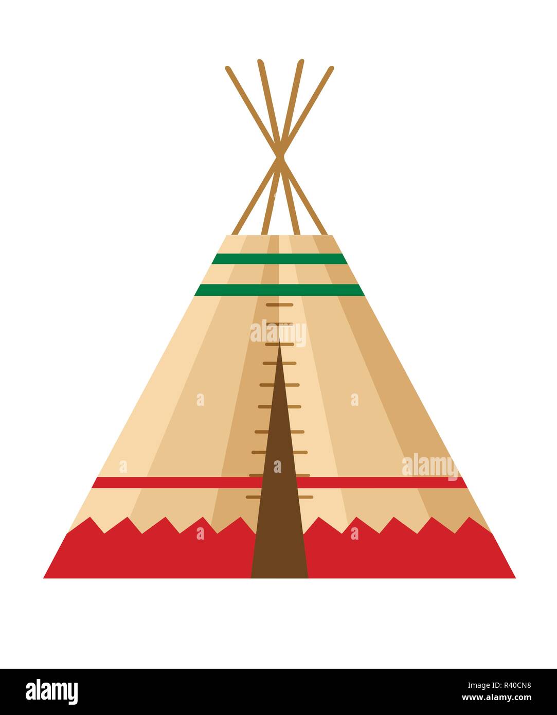 Indische Zelt oder Wigwam. Wohnung im Norden von Kanada, Sibirien, Nordamerika. Lederhaus. Flache vector Abbildung auf einem weißen Hintergrund. Stock Vektor