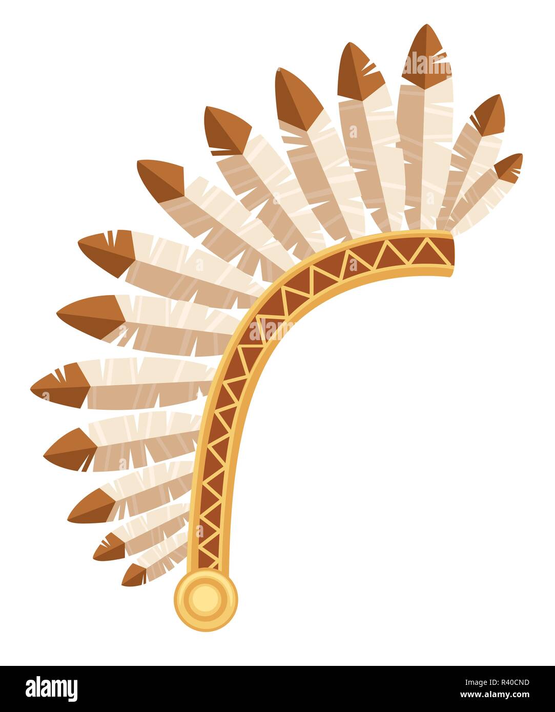 Indische Kopfschmuck. Warbonnet Symbol. Kopfschmuck mit Federn. Flache Vector Illustration auf weißem Hintergrund. Stock Vektor