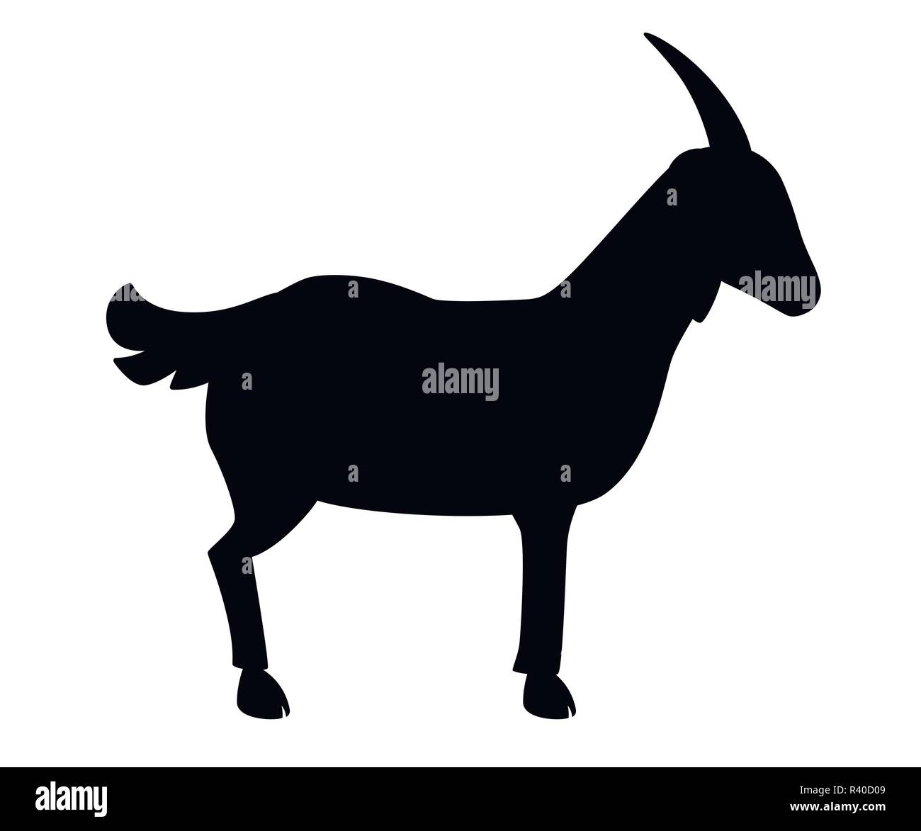 Schwarze Silhouette. Ziegenbock mit Hörnern. Bauernhof Haustier. Flat Style Tier Design. Vector Illustration auf weißem Hintergrund. Stock Vektor