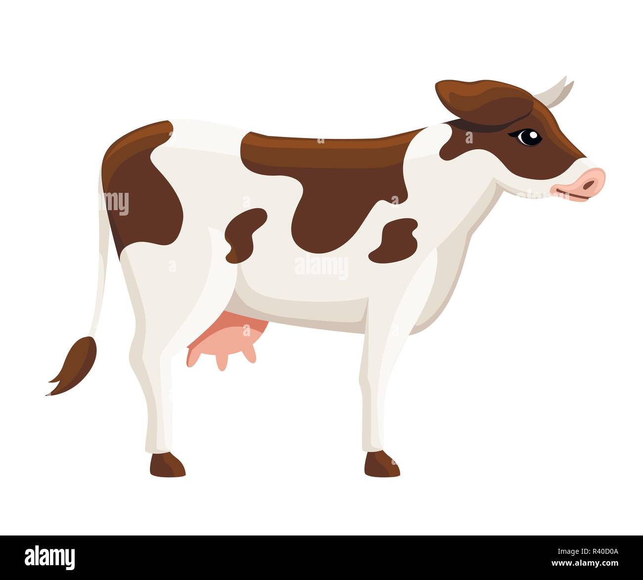 Susse Weiss Braun Kuh Bauernhof Haustier Flat Style Tier Design Vector Illustration Auf Weissem Hintergrund Stock Vektorgrafik Alamy