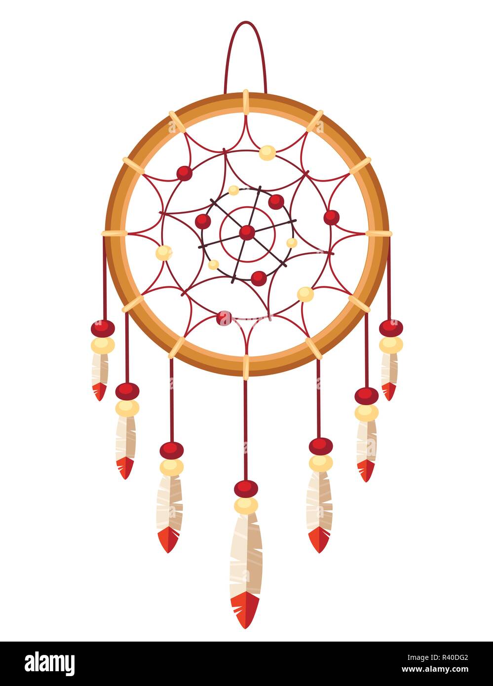 Dreamcatcher boho Native American Indian Talisman. Tribal Design. Magic los mit Federn. Modische Flat Style Talisman. Vector Illustration Isola Stock Vektor