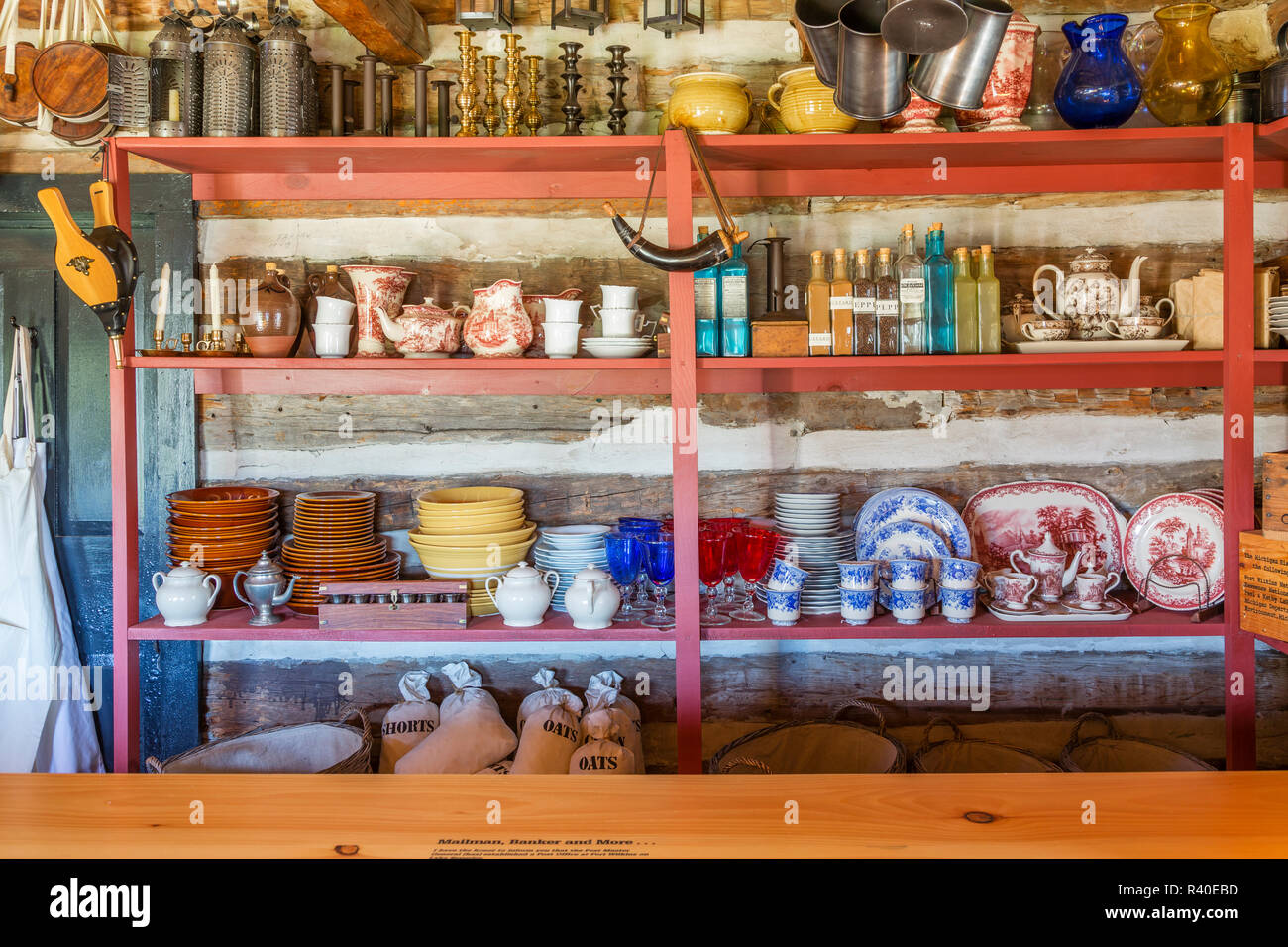 Michigan, Keweenaw Peninsula. Fort Wilkins Historic State Park, marketenderin's Store Stockfoto