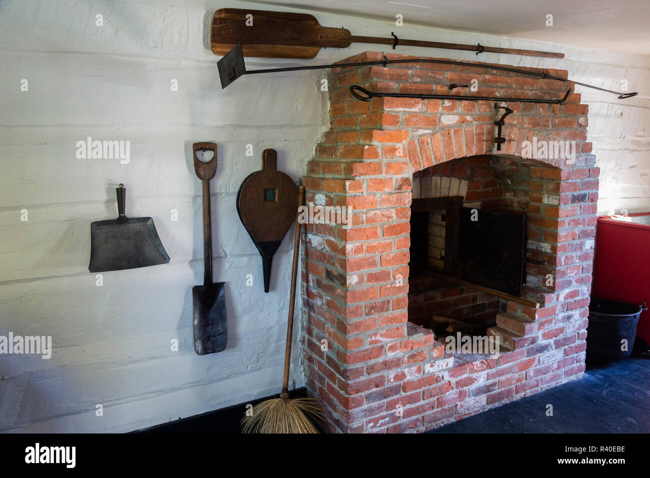 Michigan, Keweenaw Peninsula. Fort Wilkins Historic State Park, Küche Stockfoto