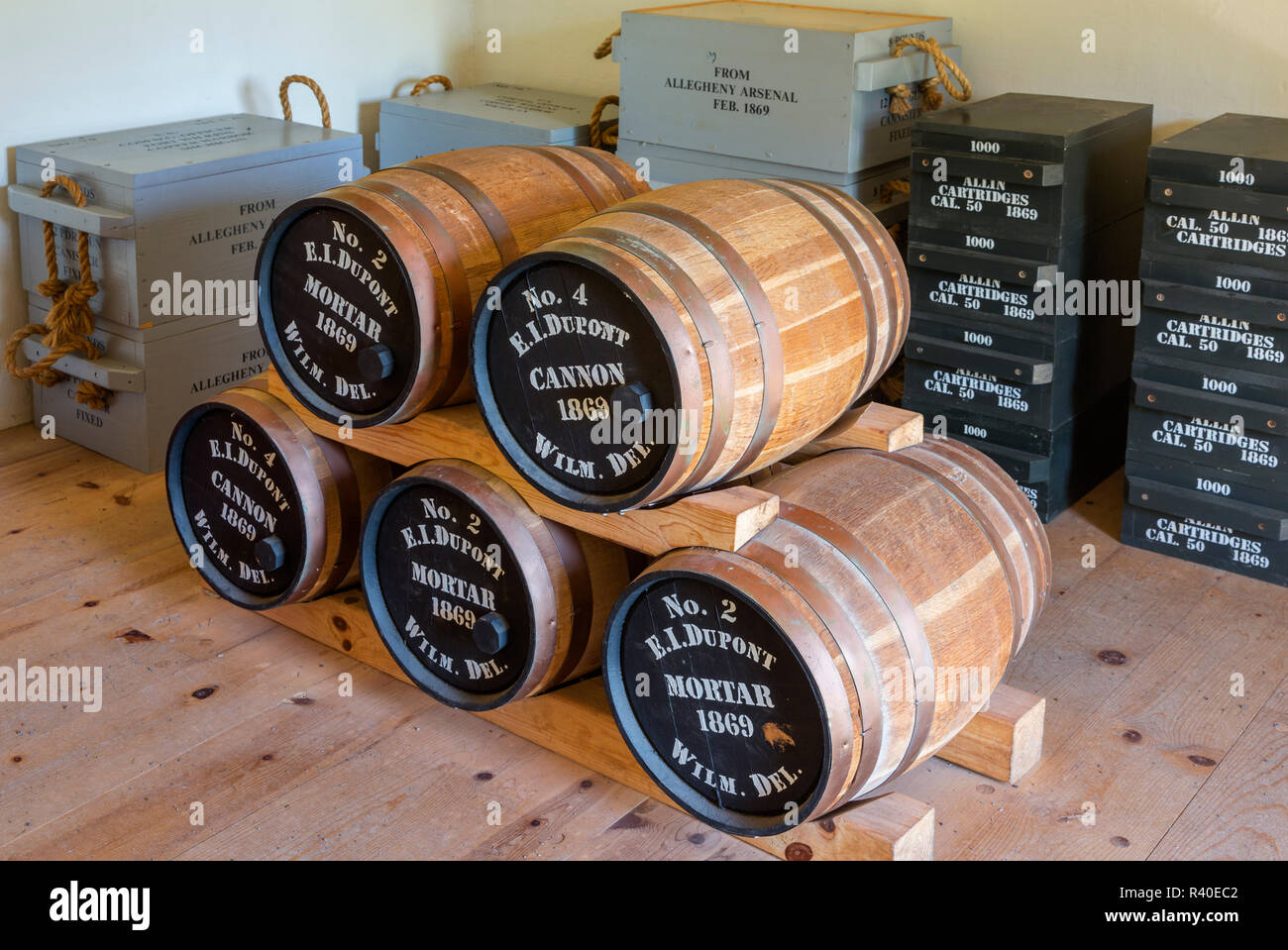 Michigan, Keweenaw Peninsula. Fort Wilkins Historic State Park, Powder Magazine Stockfoto