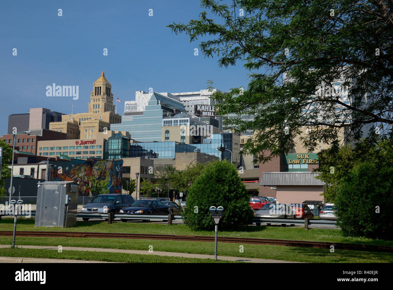 Skyline von Rochester Minnesota, der Heimat der Mayo Klinik Stockfoto