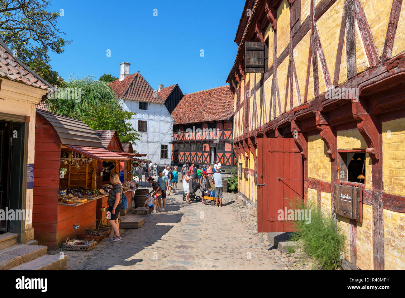 Algade Straße in der Altstadt (Den Gamle By), ein Freilichtmuseum in Århus, Dänemark Stockfoto