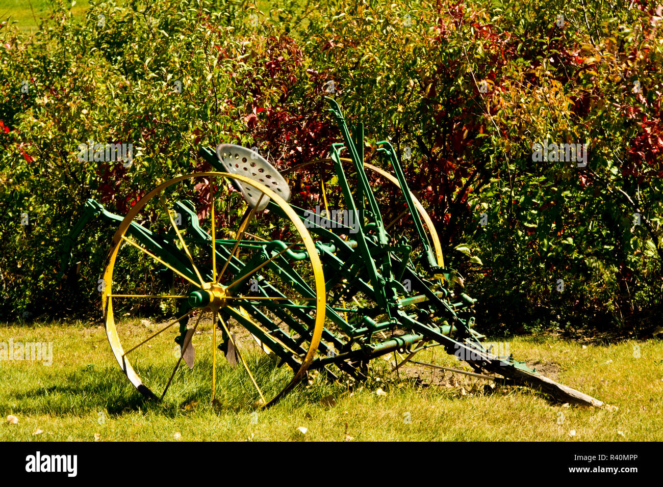 Alte Mäher, Prairie Homestead, Phillip, South Dakota, USA Stockfoto