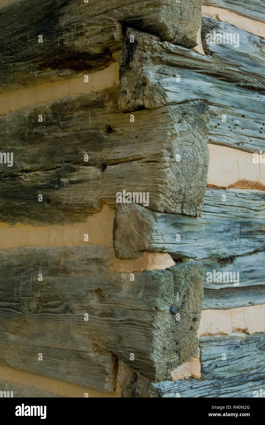 Detail der Bau der Kabine, Cades Cove, Great Smoky Mountain National Park, Tennessee Stockfoto